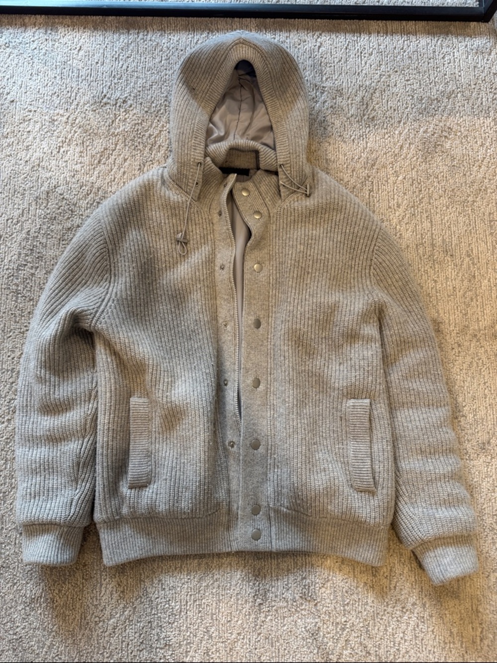 Bloomingdale's Men's Hooded Rib-Knit Zip Sweater Jacket - Taupe